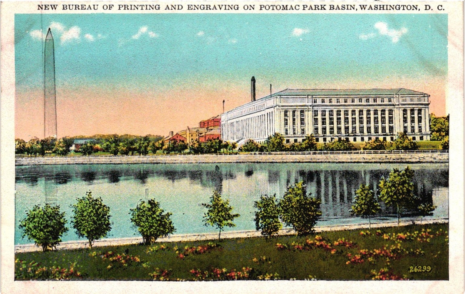 Washington DC Bureau of Engraving & Printing Washington Monument Linen Postcard Washington DC Bureau of Engraving & Printing Washington Monument Linen Postcard