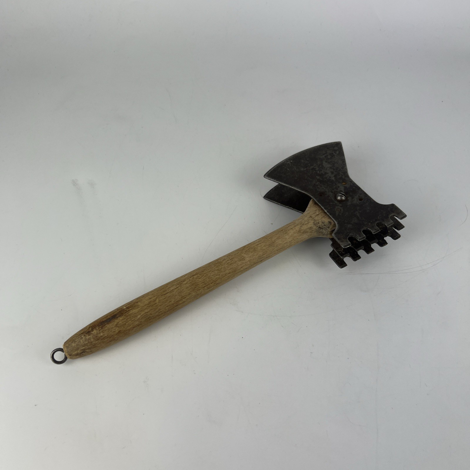 Vintage Cast Iron Meat Tenderizer Cleaver Butcher Kitchen Tool Wood Handle