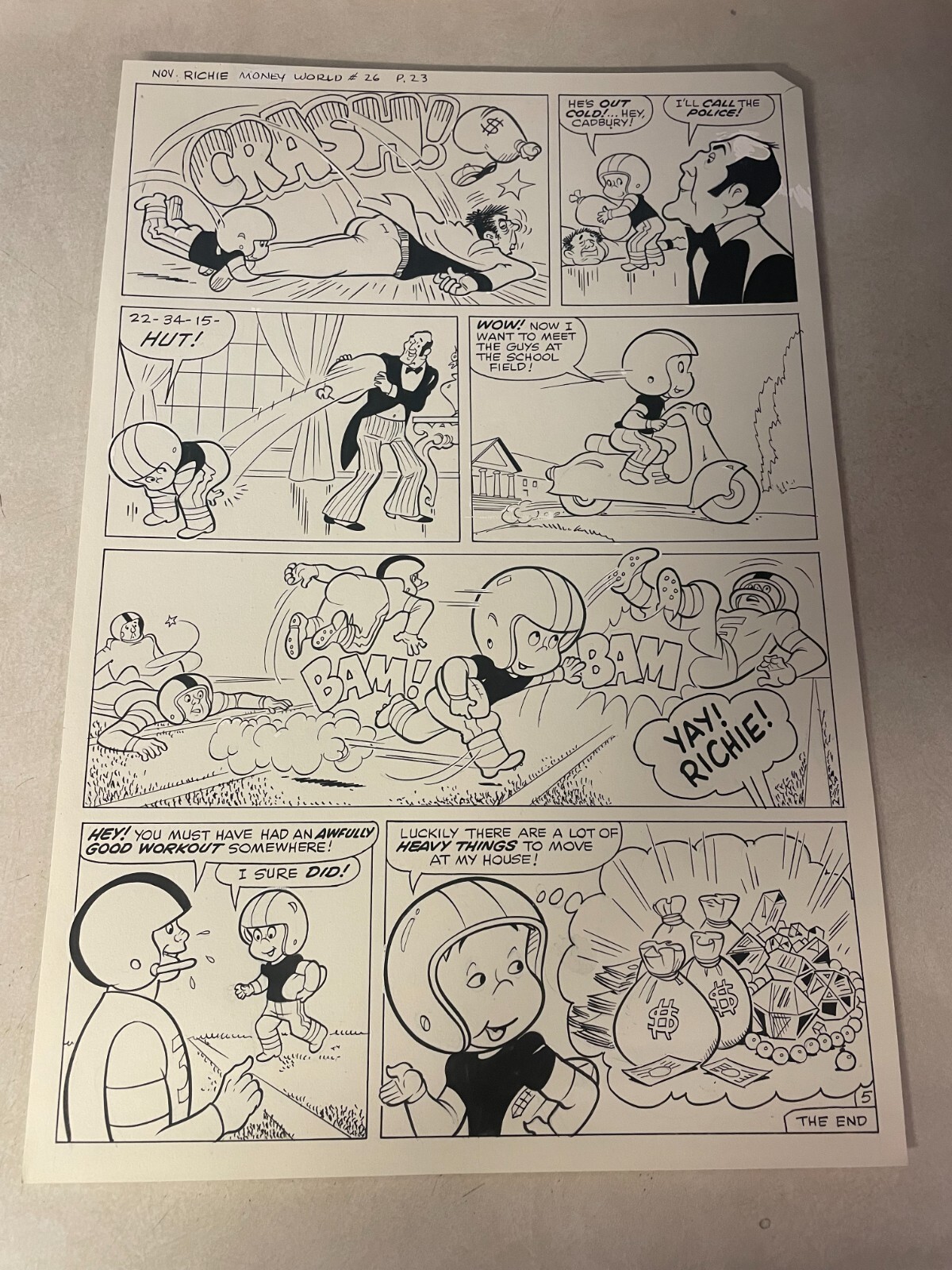 RICHIE RICH #26 COMIC ART Money World 1976 FOOTBALL CADBURY LAST PG SCOOTER