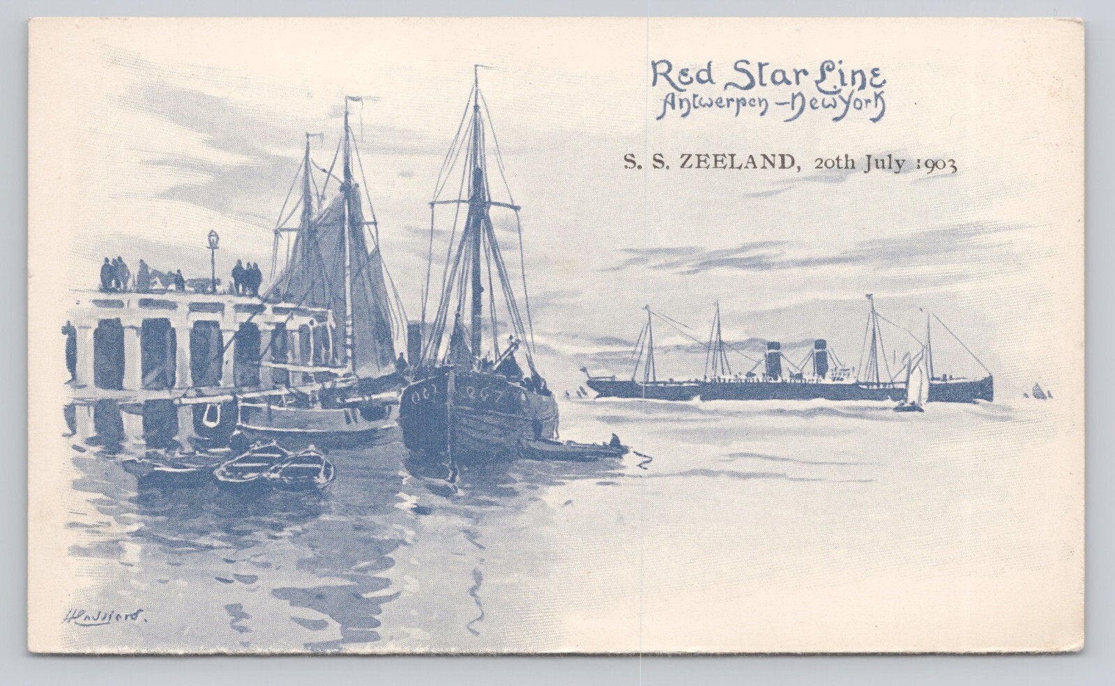 Atq/Vtg Post Card Red Star Line Antwerpen-New York S.S. Zeeland 7-20-1903 O154
