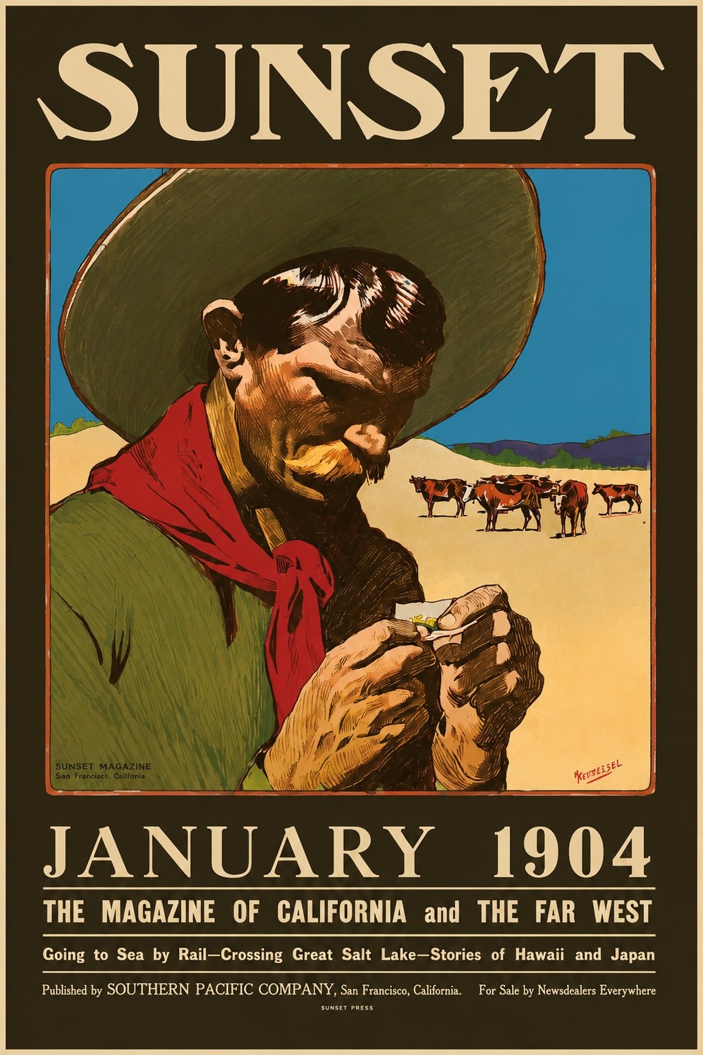🌄 Sunset January 1904 Vintage Ad Poster - 16x24” - Rare Reprint - 200gsm 🌄 Sunset January 1904 Vintage Ad Poster - 16x24” - Rare Reprint - 200gsm
