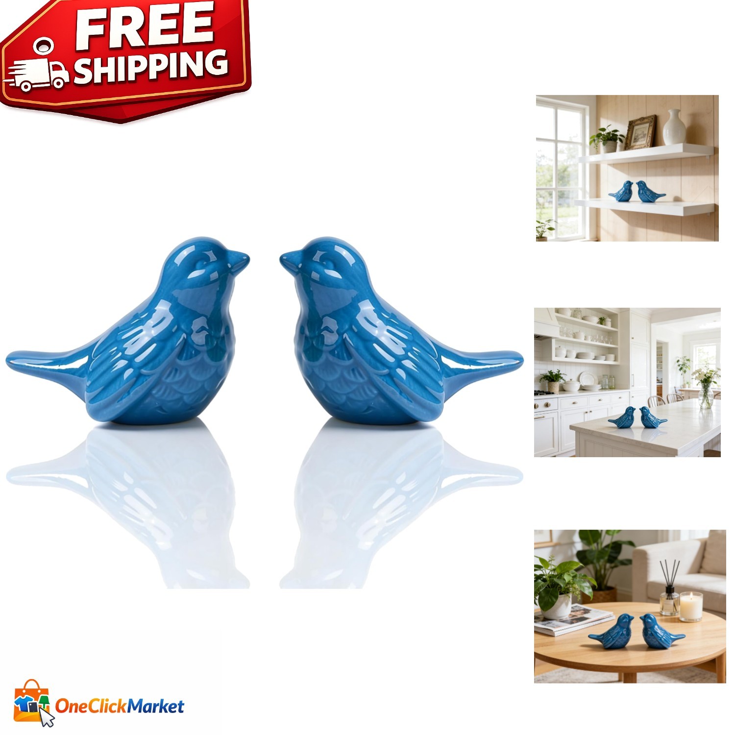 Stylish Modern Blue Bird Statues - Perfect Gift & Decor Accessory Set of 2