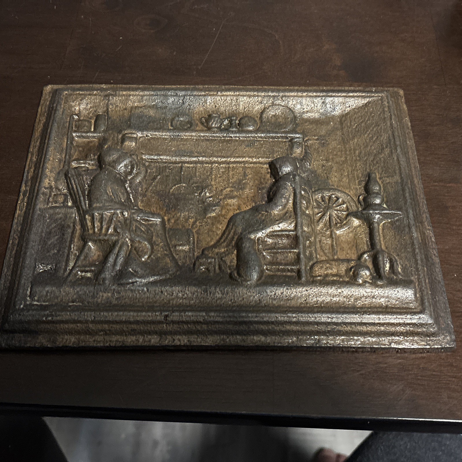 Vintage Cast Iron Wall Plaque? Colonial Women Scene SEE DESCRIPTION