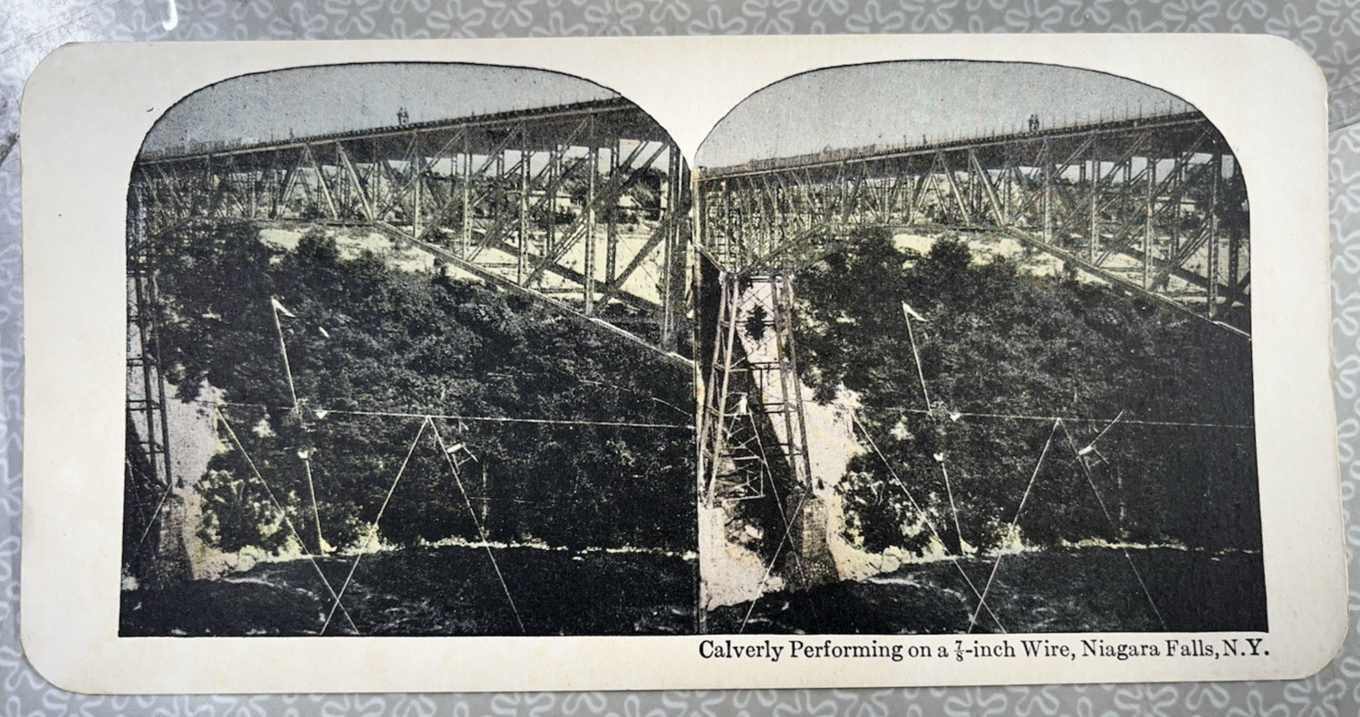 Daredevil Clifford Calverley Tightrope Walker Over Niagara Falls Stereoview