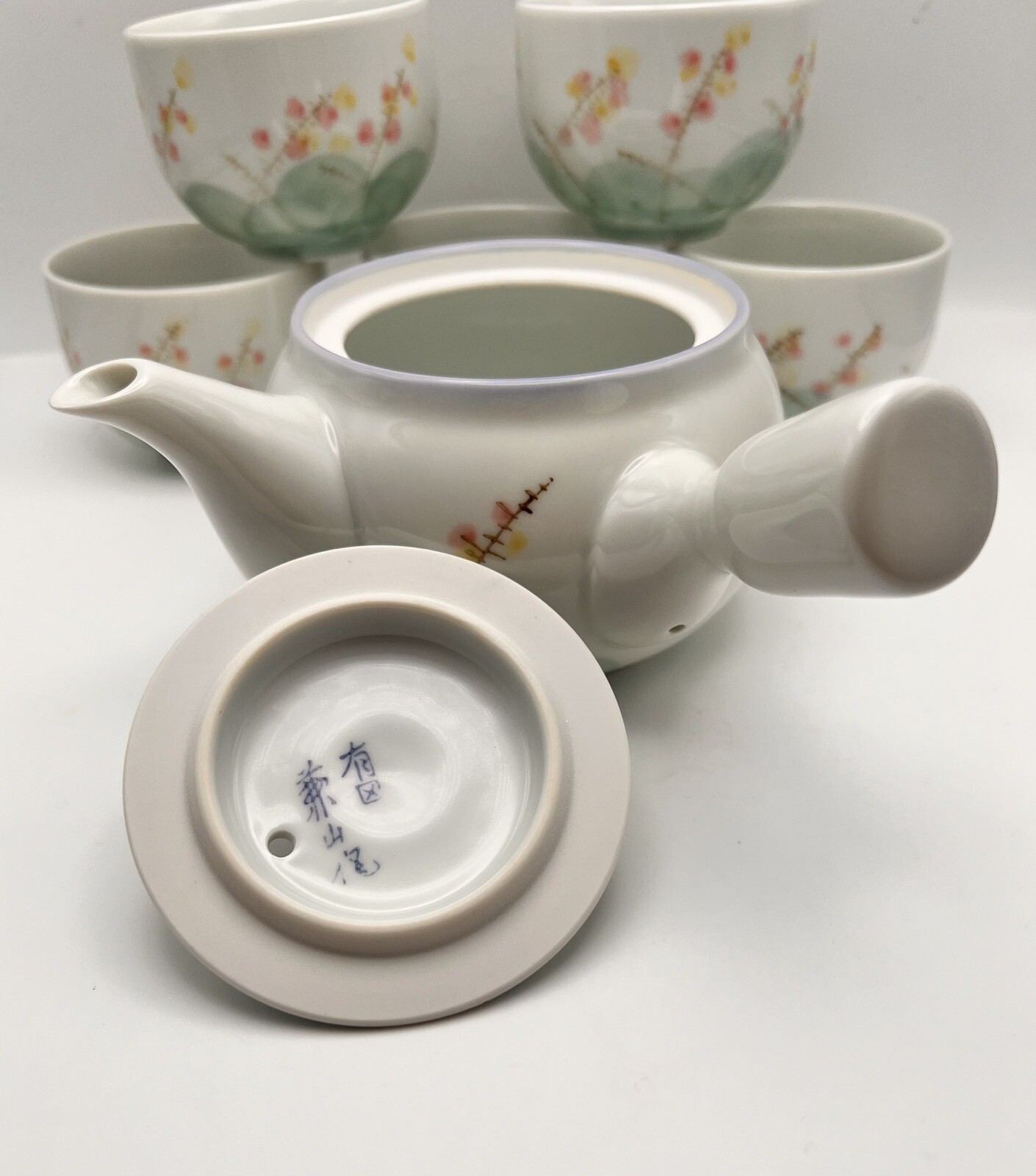 Vtg Arita Ware Signed KYO Yokode Teapot & 5 Cups Japanese Porcelain Boxed