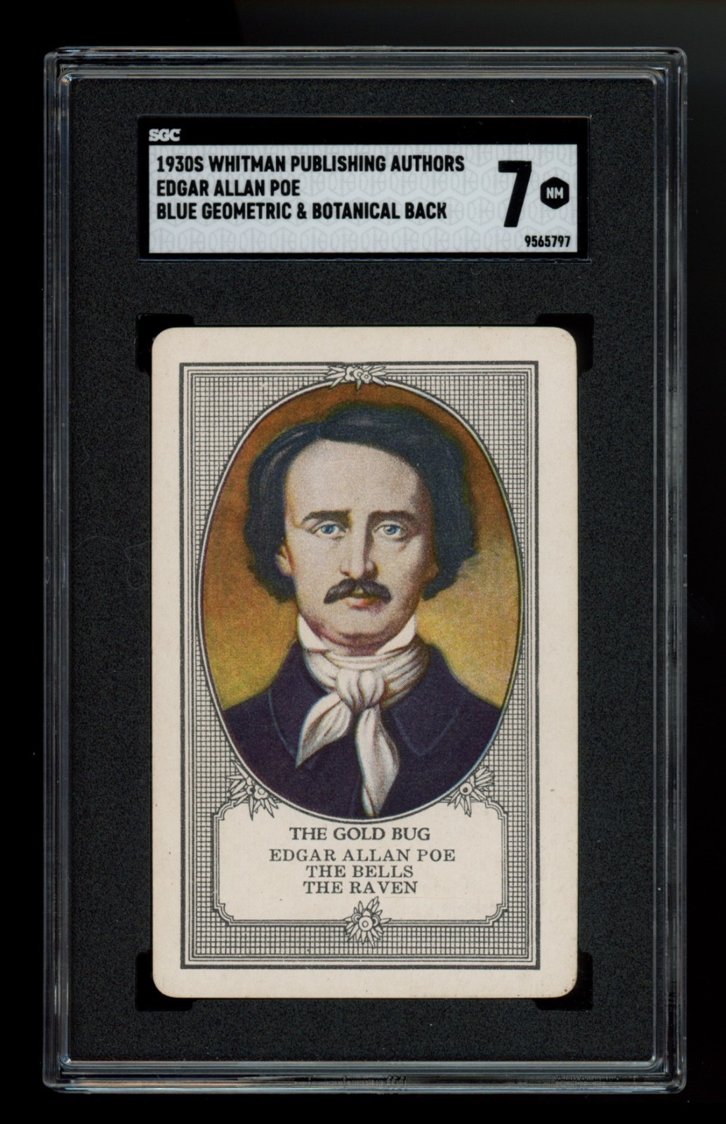 1930s Whitman Publ. Authors Game Card - Edgar Allan Poe - SGC 7 - Blue Geometric