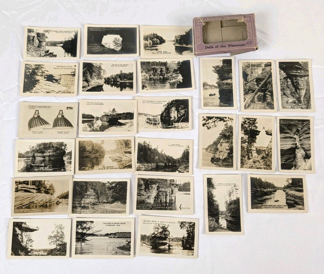 Vintage Wisconsin Dells Set of 25 Miniature Souvenir Black White Real Photos