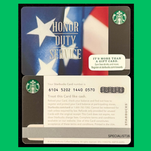 2014 STARBUCKS VETERANS HONOR*DUTY*SERVICE Gift Card New #6104