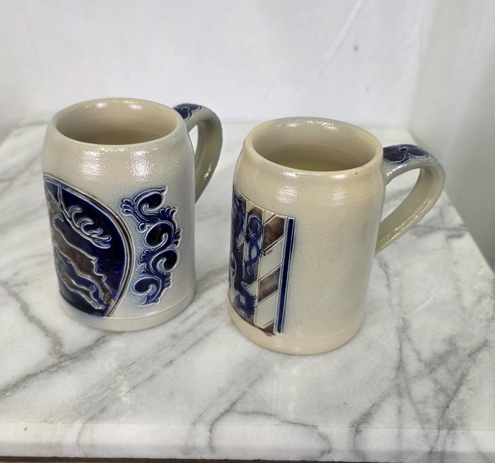Vintage Two Merkelbach Salzglasur German pottery beer stein