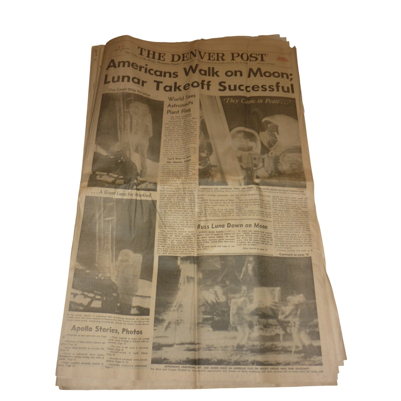 Vintage July 21 1969 The Denver Post Apollo 11 Moon Landing Newspaper Original
