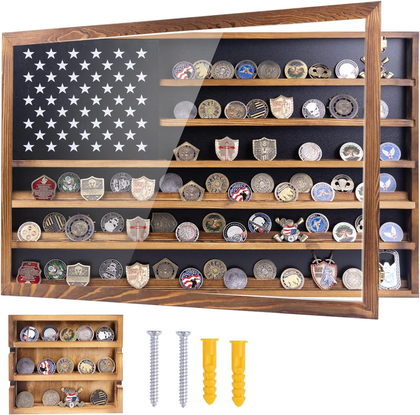 Challenge Coin Display Case – Large Horizontal Wall Mounted Cabinet with Acrylic