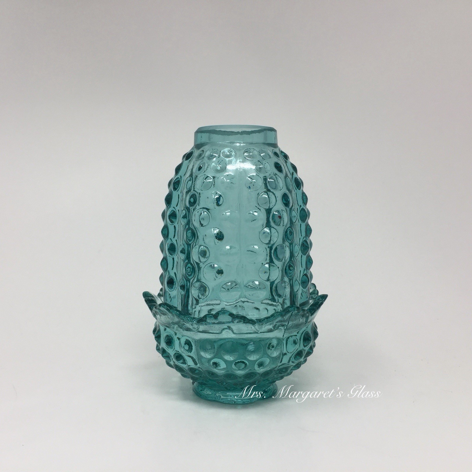 Wilkerson Glass Teal Blue UV Pink Glow Hobnail Fairy Lamp Lite / Candle Holder