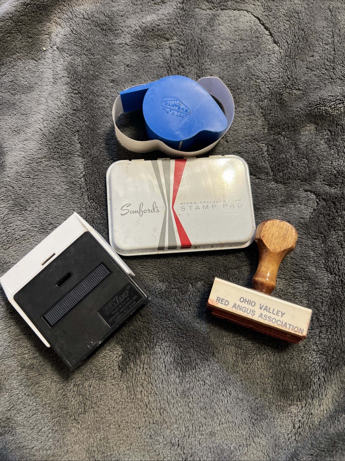 VTG Office Supplies Lot Wooden Rubber OHIO ANGUS stamp Sanfords Pad Tin Carters VTG Office Supplies Lot Wooden Rubber OHIO ANGUS stamp Sanfords Pad Tin Carters