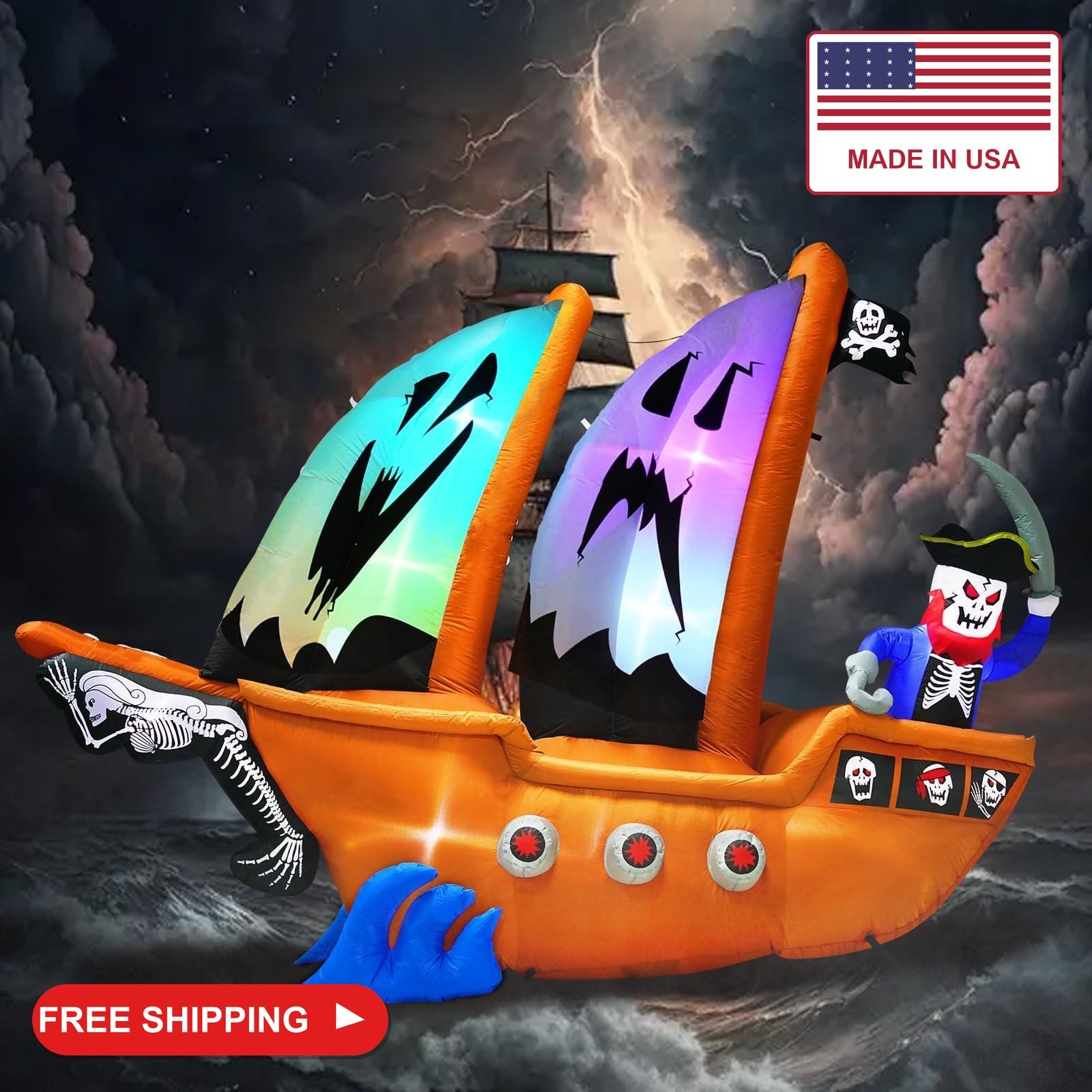 inslife 10FT Length Halloween Pirate Ship Inflatable with Pirate, Halloween Deco
