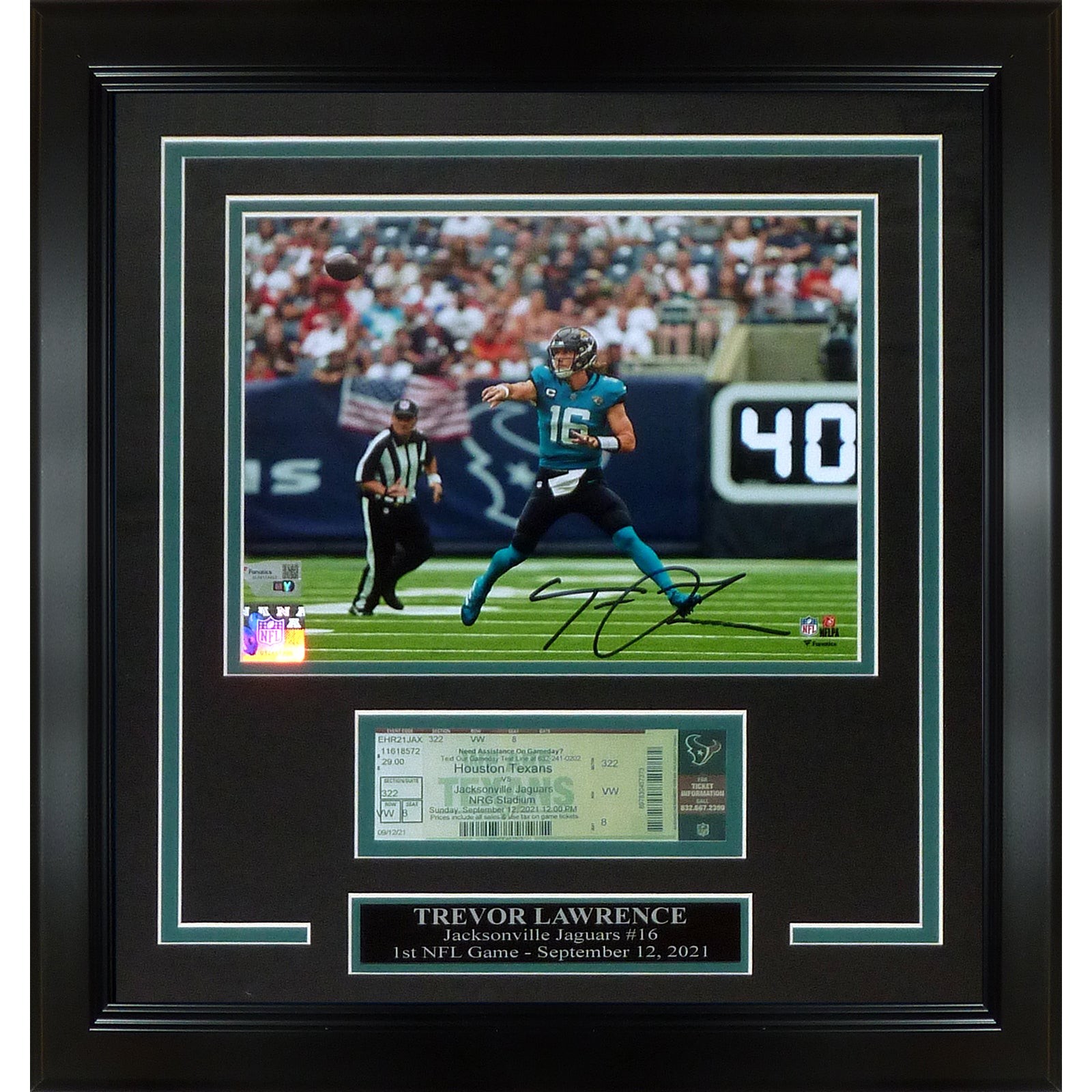 Trevor Lawrence Autographed Jacksonville Jaguars Deluxe Framed 8x10 Photo with 1 Trevor Lawrence Autographed Jacksonville Jaguars Deluxe Framed 8x10 Photo with 1