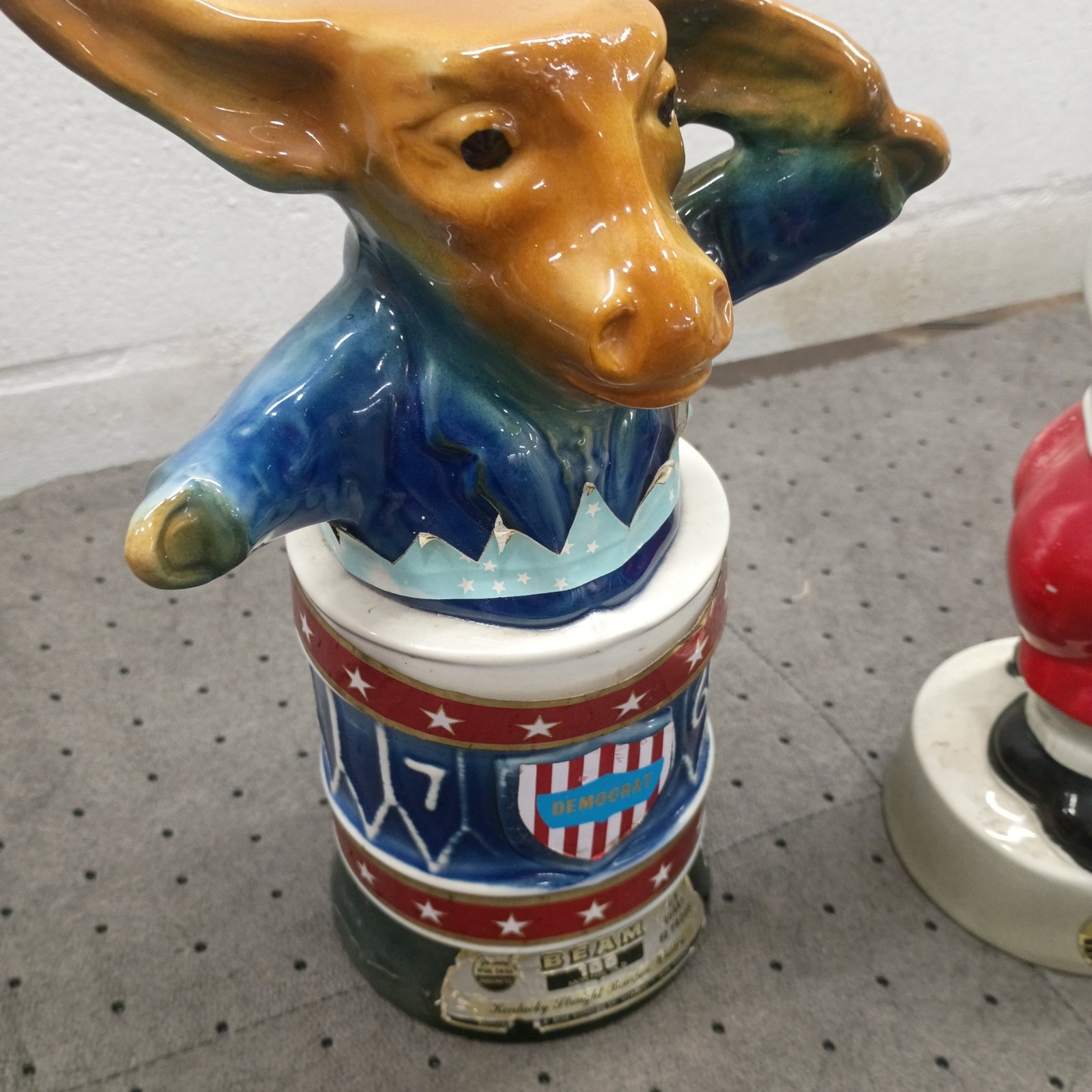 Vintage Jim Beam Political Decanter Pair D Donkey 1972 R Elephant Boxer Empty