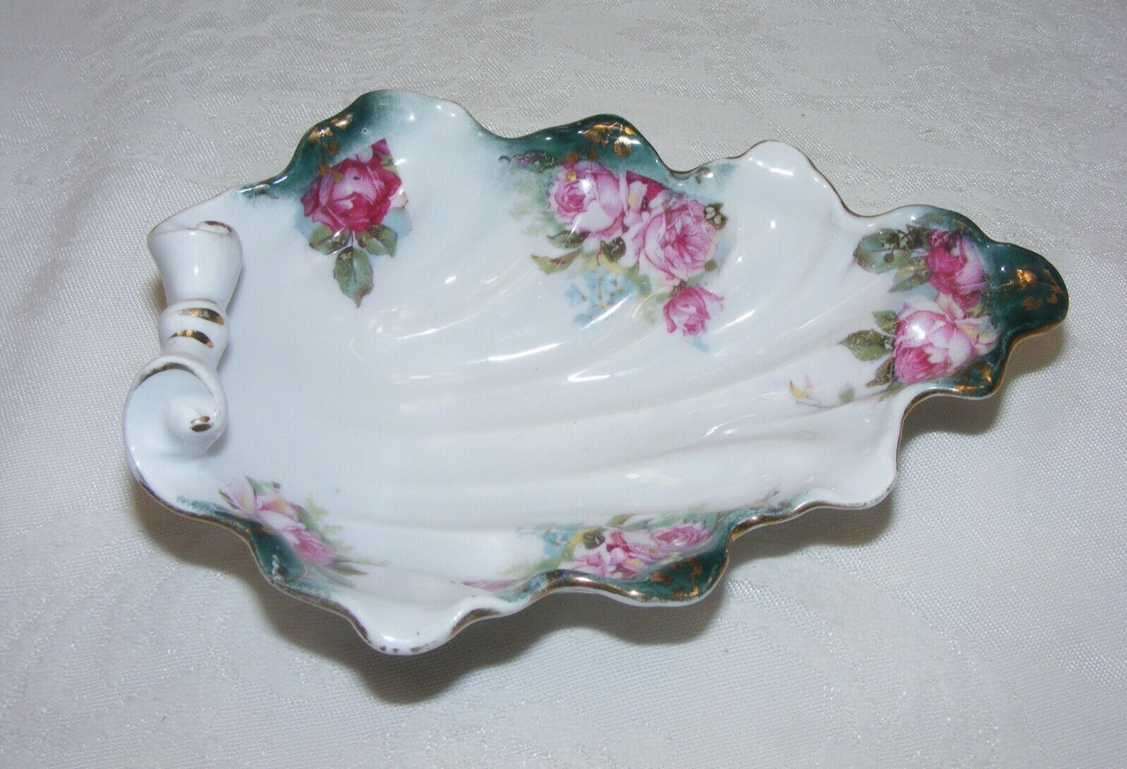 Vintage Porcelain Scalloped Fruit Bowl Pink Rose Design Germany? 21-a Vintage Porcelain Scalloped Fruit Bowl Pink Rose Design Germany? 21-a