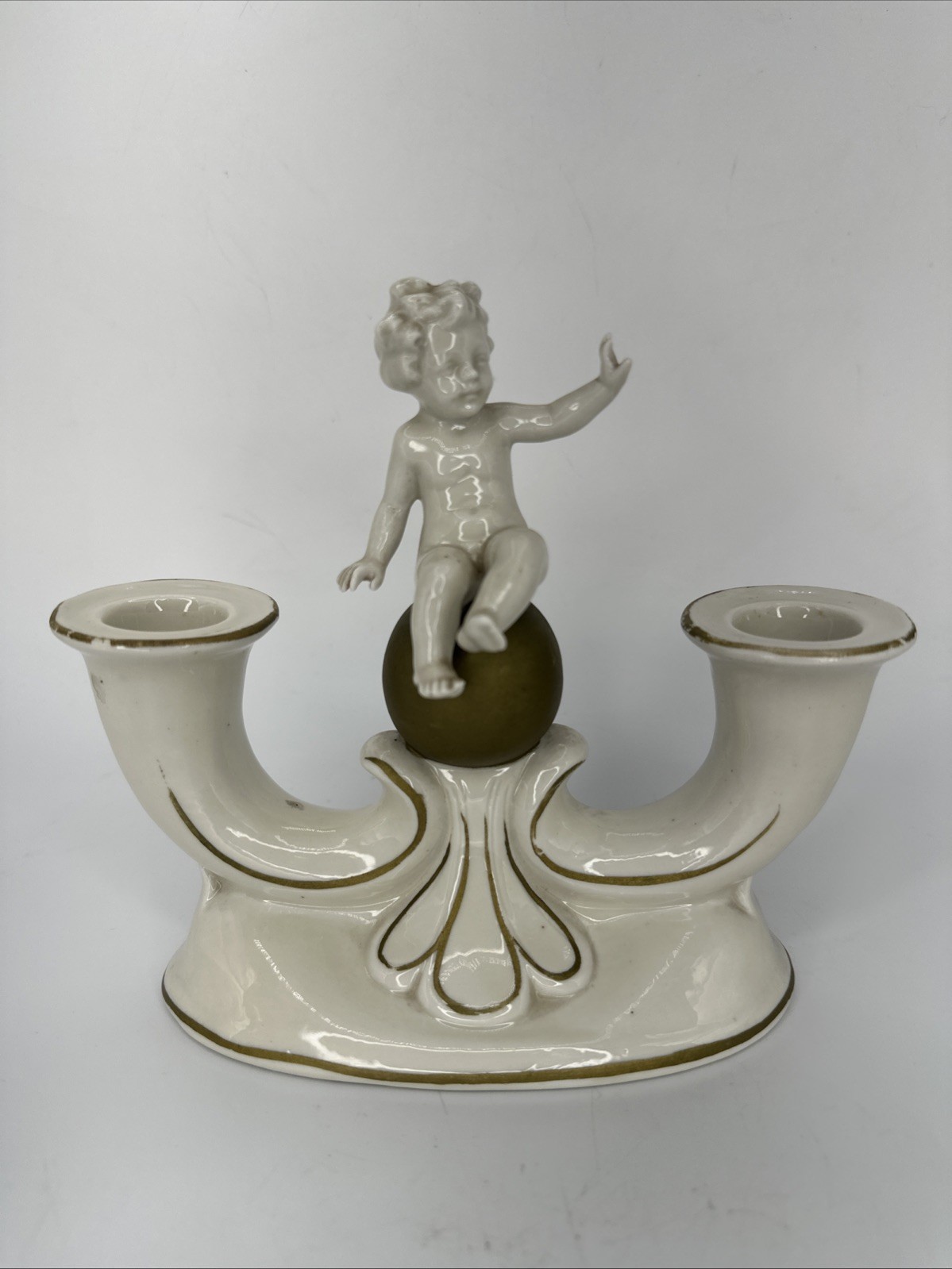 Vintage Gerold Porzellan Cherub Candelabra Art Deco Candle Holder Germany