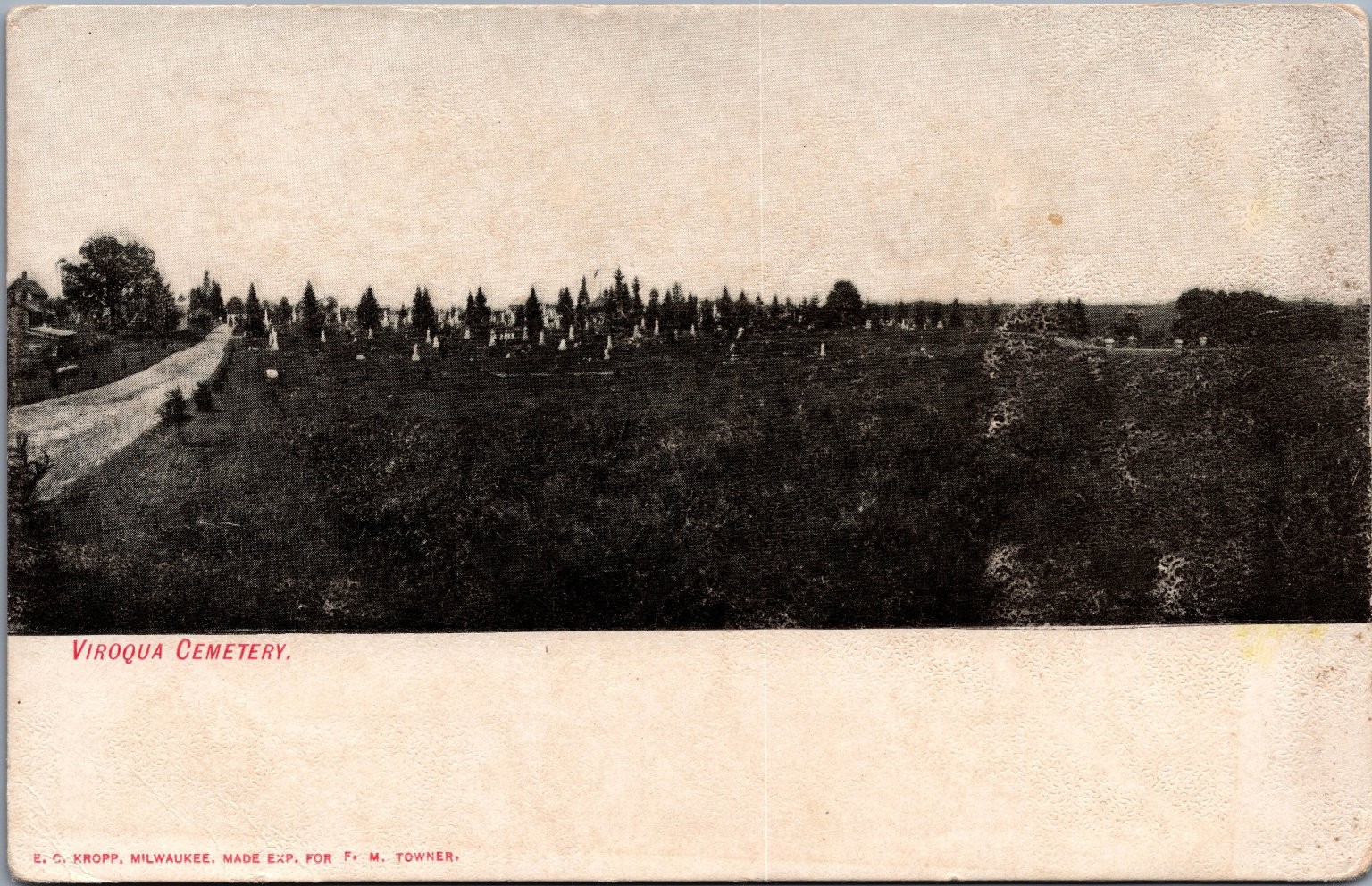 Viroqua Cemetery Wisconsin Postcard c.1910 E.C. Kropp Divided Back