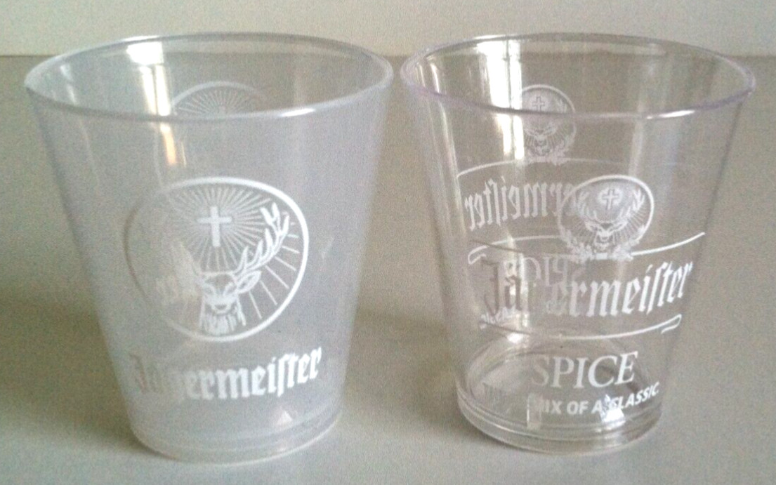 Jagermeister Spice Shot Glass 2pc Lot Set Plastic Bar Man Cave Decor NEW