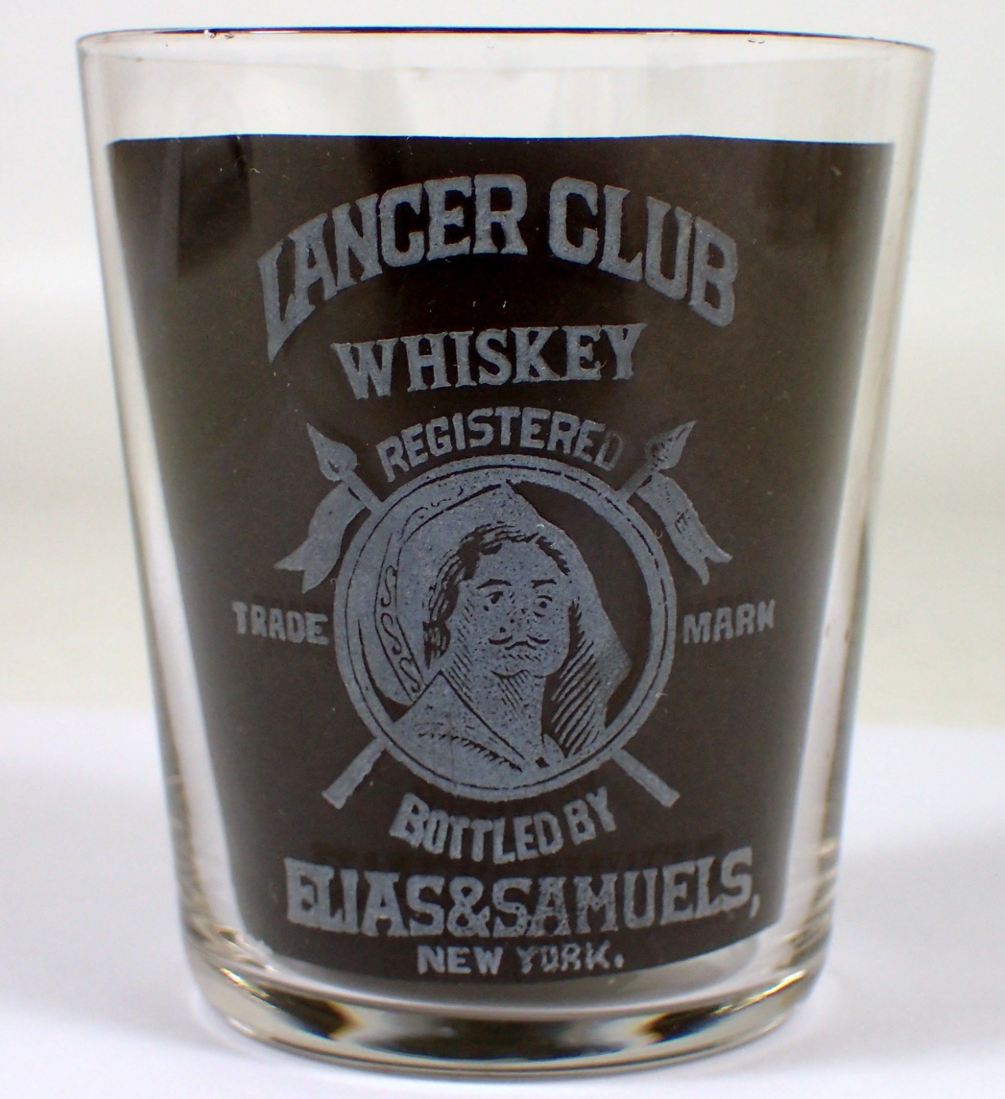 RARE Antique Shot Glass Pre-Prohibition LANCER CLUB Elias & Samuels Acid Etched