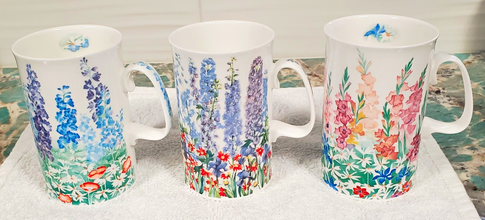 3 Dunoon Bone China Coffee Tea mugs Mug England Garden Party Christine Chadwick 