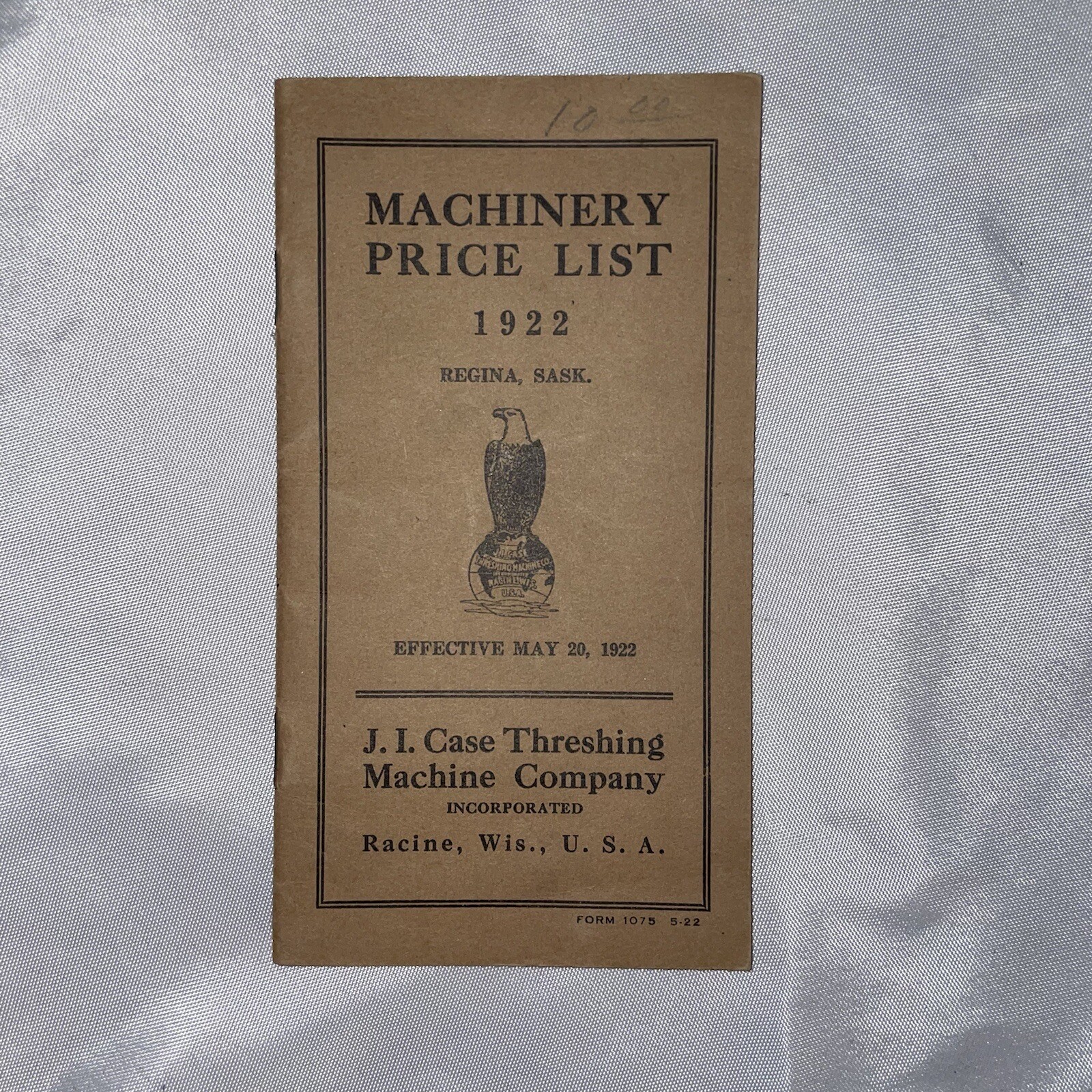 1922 CASE MACHINERY PRICE LIST ~ Racine WI ~ Form 1075 ~ Excellent Cond