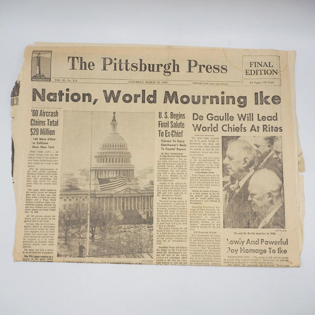 Newspaper Pittsburgh Press December 29 1969 Ike Dwight Eisenhower Death Newspaper Pittsburgh Press December 29 1969 Ike Dwight Eisenhower Death