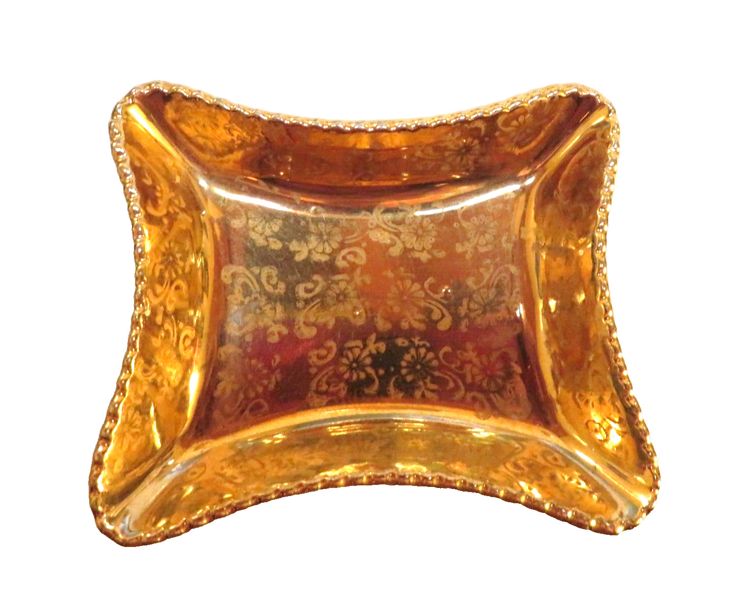 Le Mieux 24K Gold Plated Square Dish Tray Plate Floral Trinket Porcelain Vintage