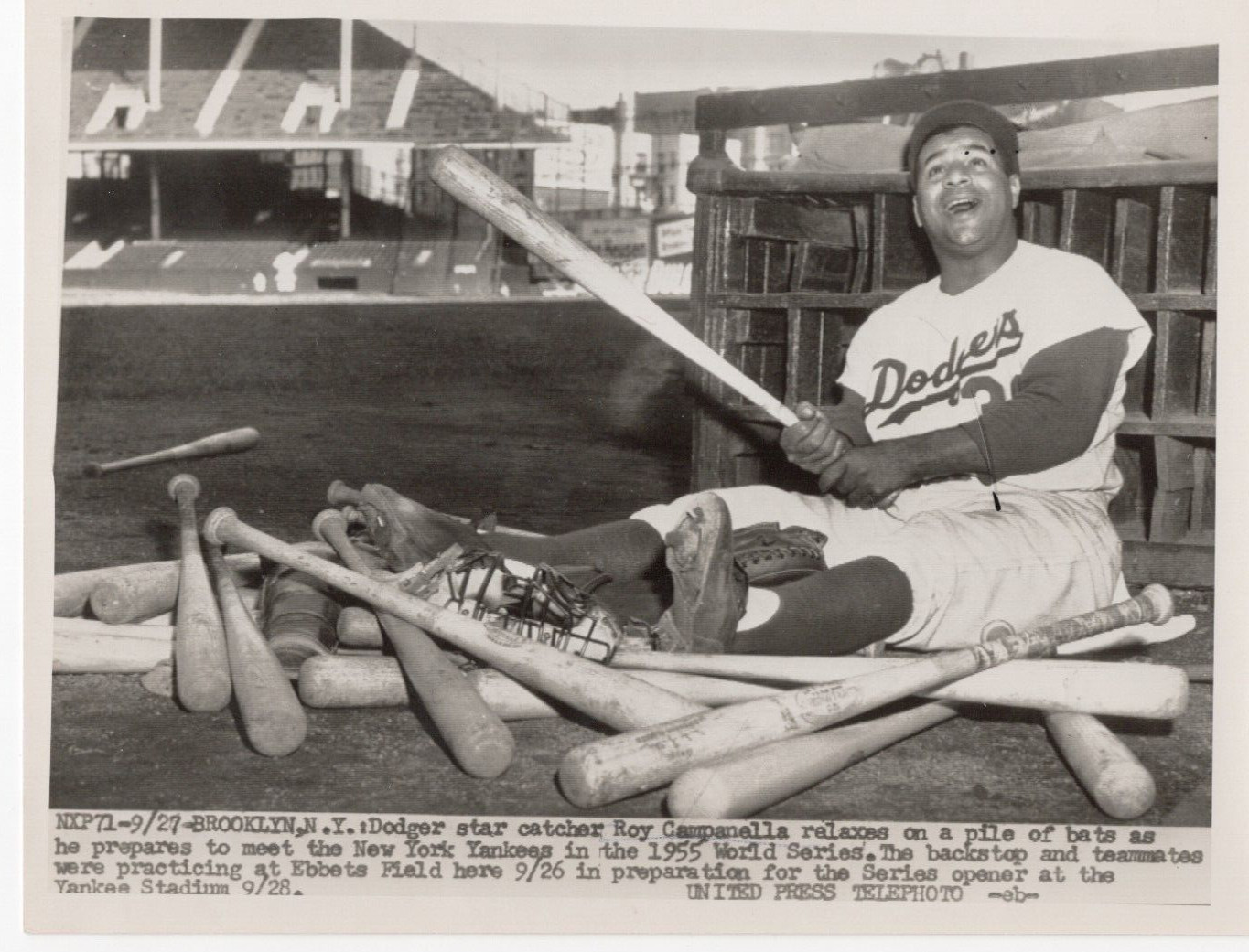 1955 Roy Campanella Original Wire Photo Brooklyn Dodgers World Series Yankees