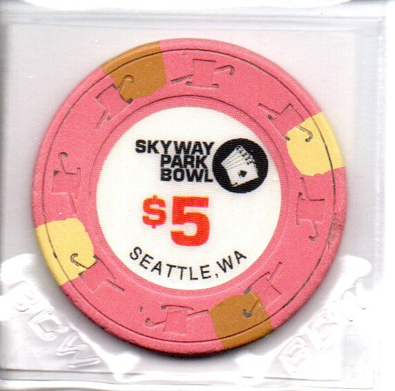 Skyway Park Bowl Casino Seattle WA 5 Dollar Gaming Chip as pictured