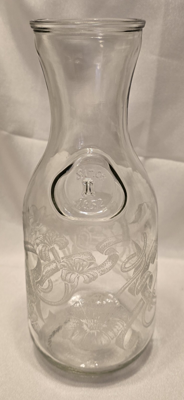 Paul Masson Clear Glass Bottle Wine Carafe Decanter Engraved Since 1852 Vintage Paul Masson Clear Glass Bottle Wine Carafe Decanter Engraved Since 1852 Vintage