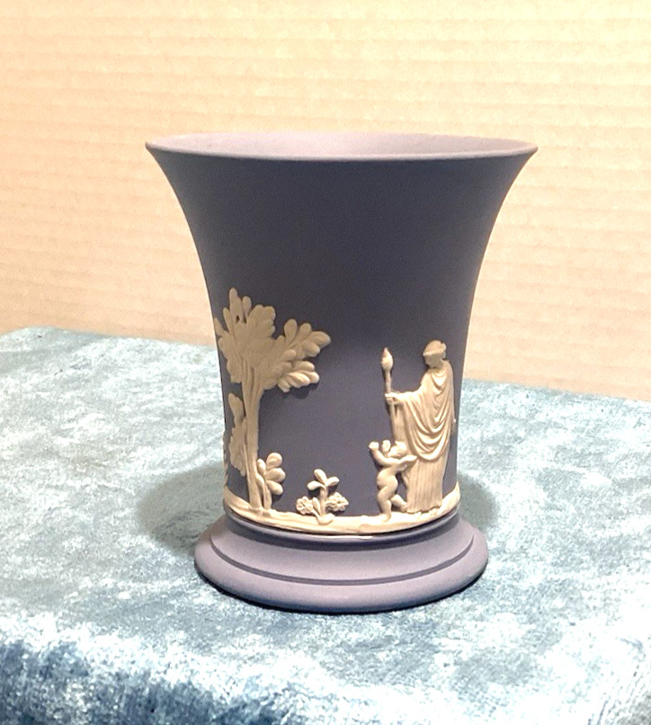 Vintage Blue Wedgwood Jasperware Trumpet Vase 4 Vintage Blue Wedgwood Jasperware Trumpet Vase 4