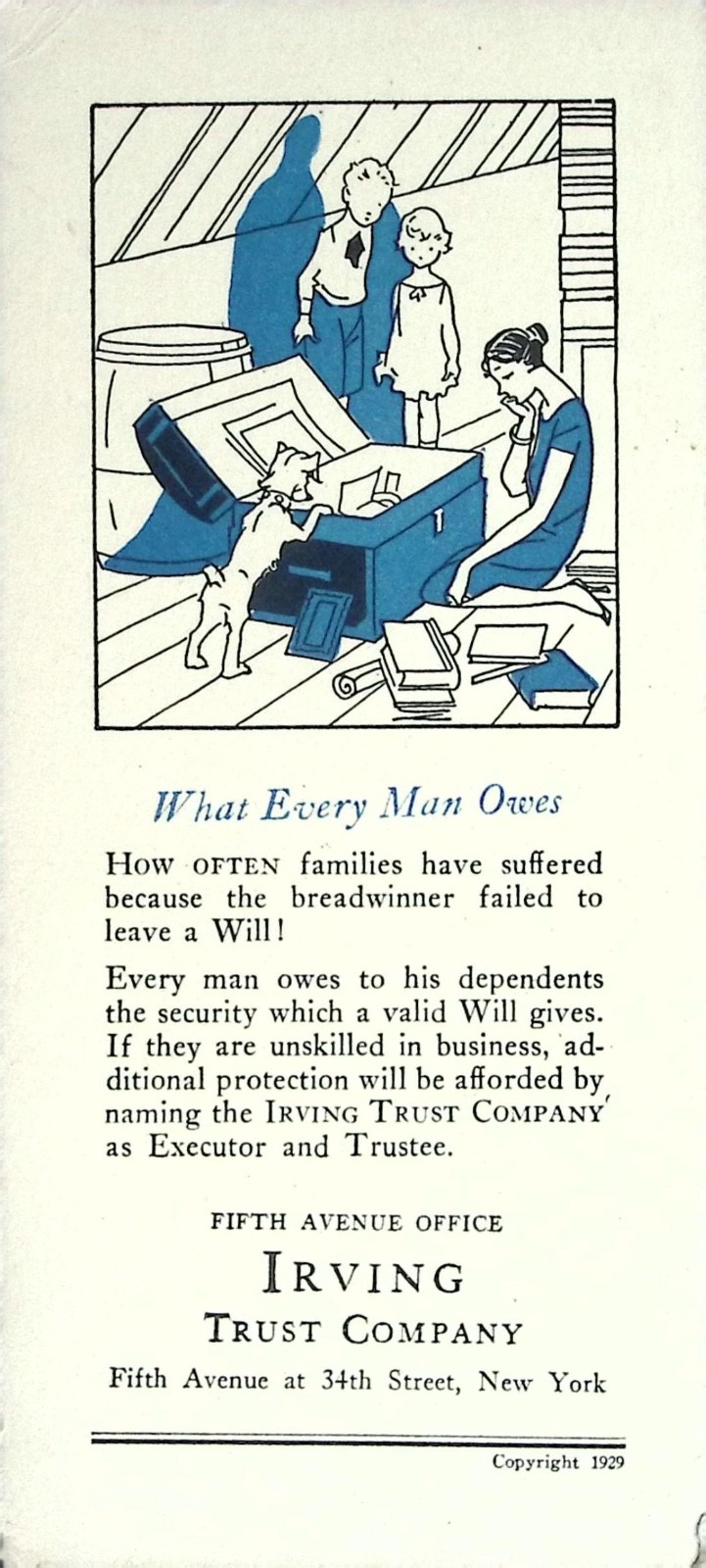 1929 Irving Trust Company What Every Man Owes Will Executor Trustee Ad 1929 Irving Trust Company What Every Man Owes Will Executor Trustee Ad