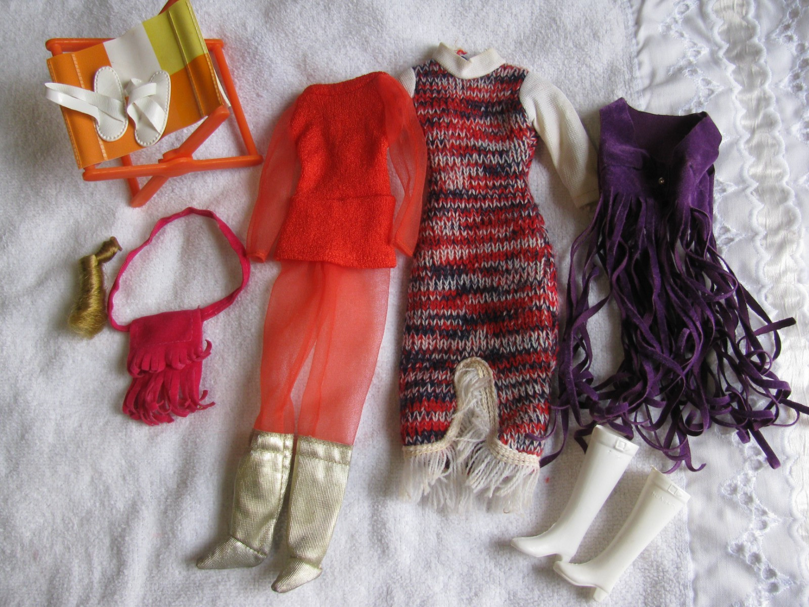 Groovy Vintage 1960s Barbie Clothes Boots Purse Hair Stool Sandals Vest