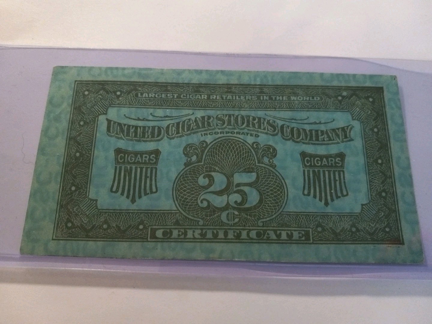 SLING\'s 🪙 Vintage 1919 Obsolete Cigar Stores Company 25 Cent Certificate 
