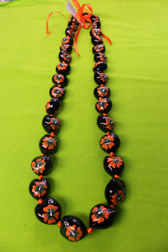 Hawaii Wedding / Graduation Kukui Nut Lei Necklace ~ BLACK & ORANGE ( QTY 2 )