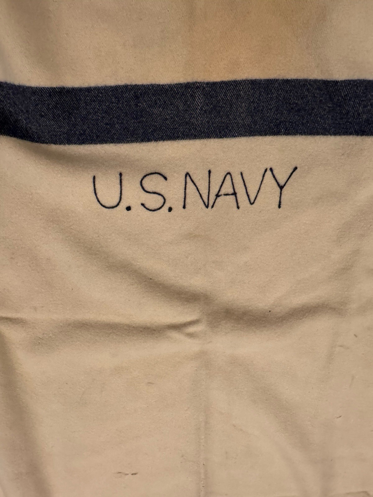US Navy Medical Department Wool Blanket Blue Stripes DAMAGED