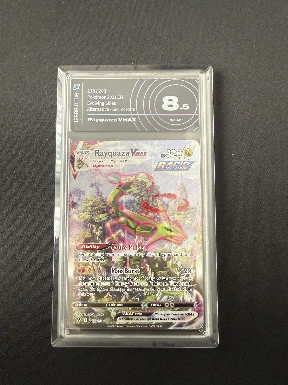 Rayquaza VMAX 218/203 2021 Evolving Skies Alt Art Secret Rare EN AI 8.5