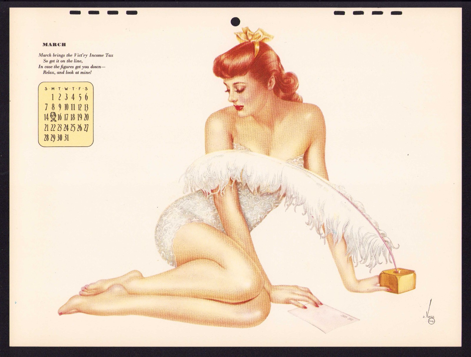 VINTAGE VARGA 1943 VOGUE PINUP GLAMOUR GIRL CALENDAR PAGE POSTER ART PRINT PHOTO