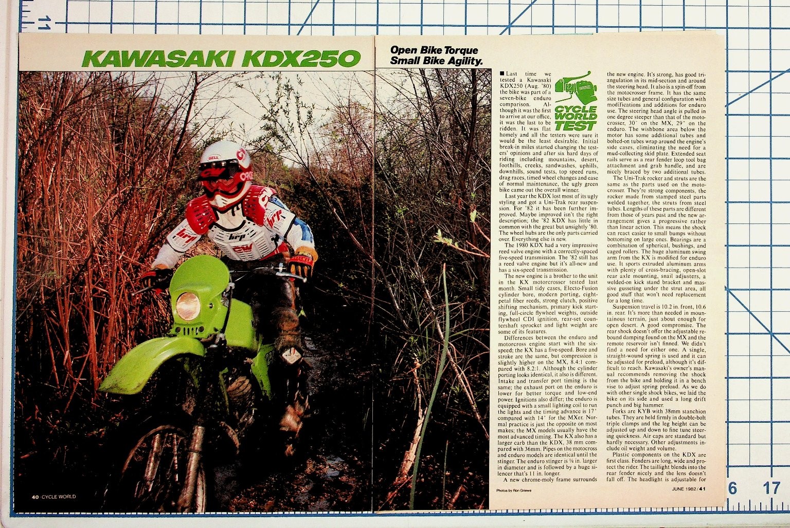 1982 Kawasaki KDX250 Cycle World Magazine Article Review Motocross Dirt Bike