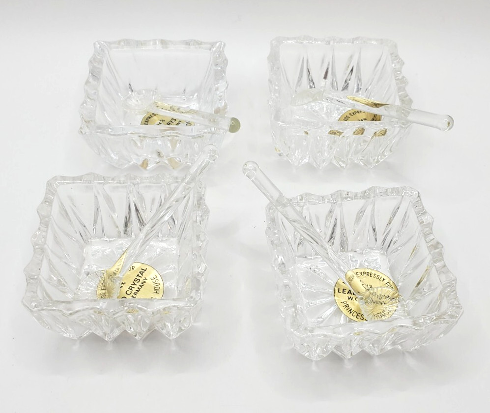 PRINCESS HOUSE Crystal Open Salt Dishes w. Spoons W. Germany Ste of 4 PRINCESS HOUSE Crystal Open Salt Dishes w. Spoons W. Germany Ste of 4