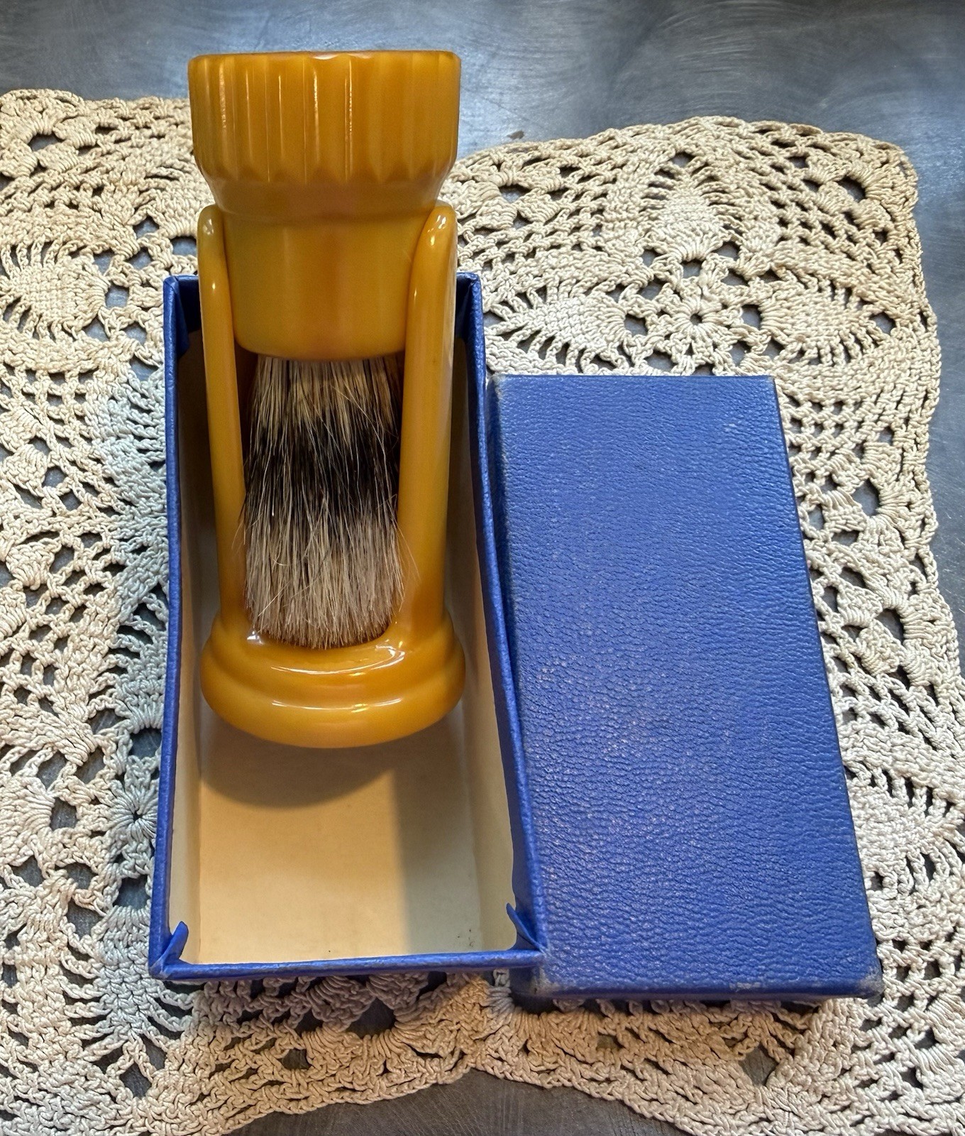 NOS Unused Vintage Ever-Ready 129R Travel Shaving Brush Set Bakelite Badger -box