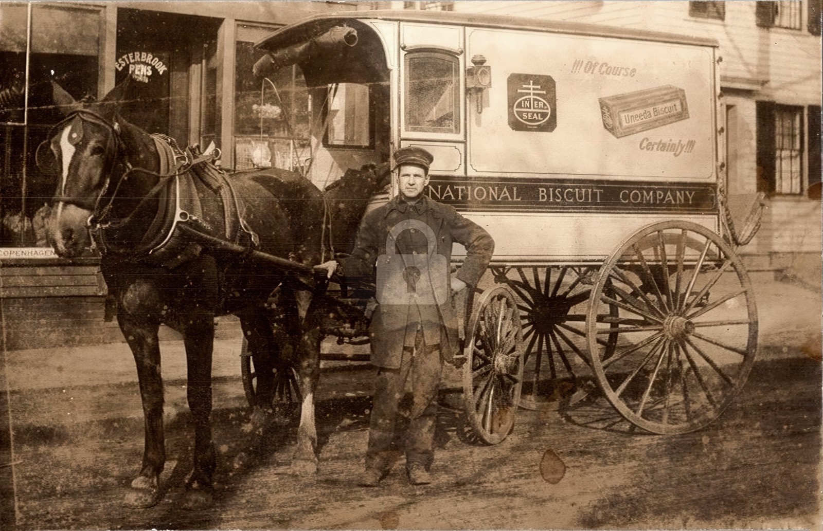 1907 National Biscuit Co Horse Drawn Delivery Nashua NH RPPC Photo Postcard COPY