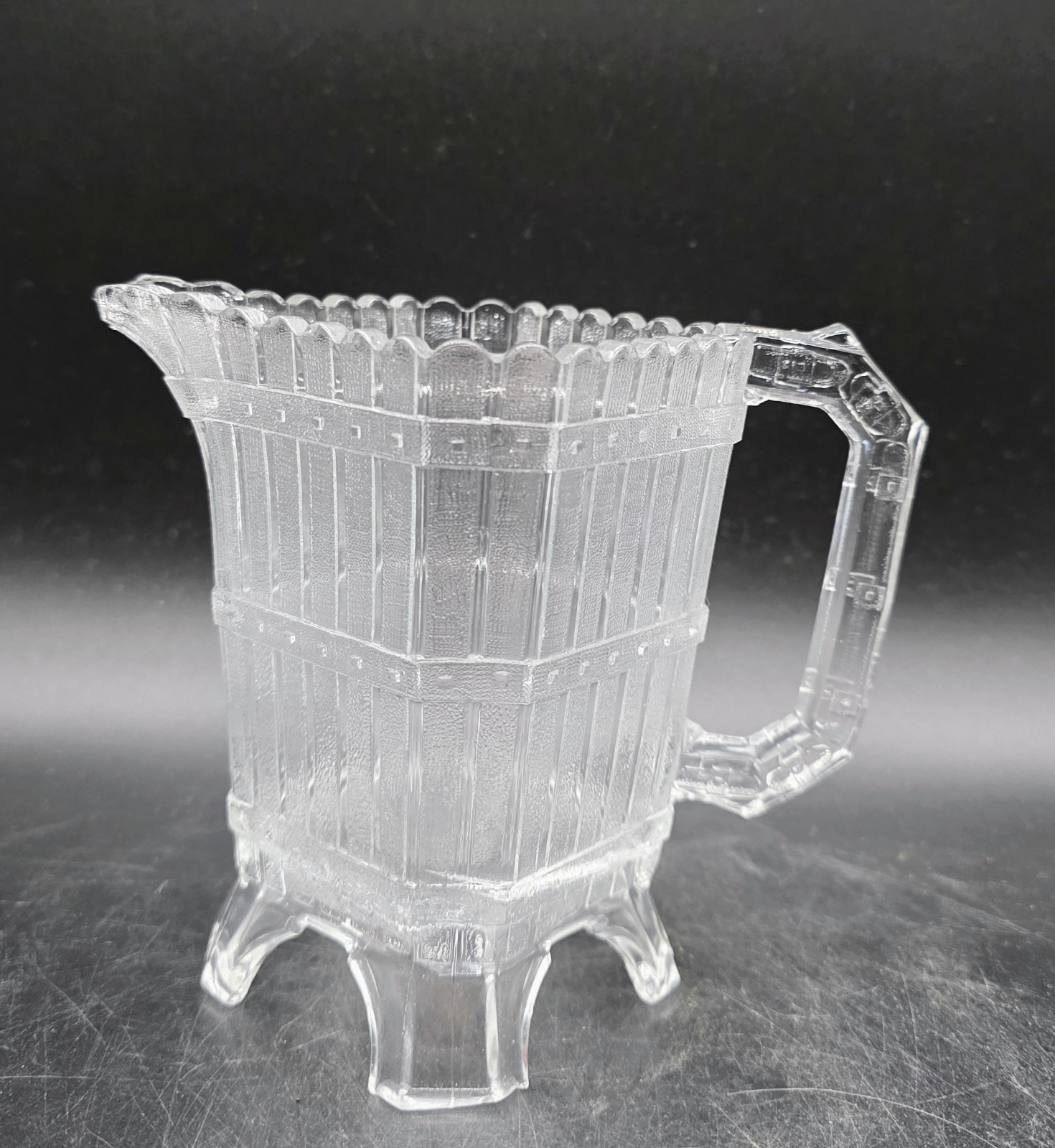 Antique EAPG King Glass Co Picket London Creamer Footed Pitcher 1880s
