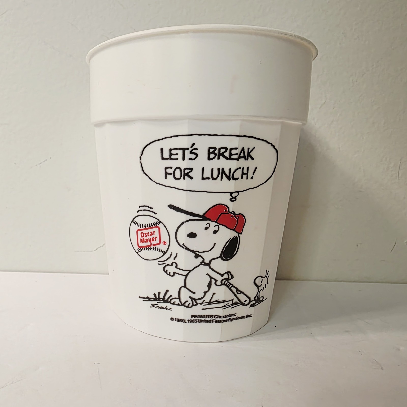 Vtg Let\'s Break For Lunch Oscar Mayer Promotianal Snoopy Peanuts Plastic Cup
