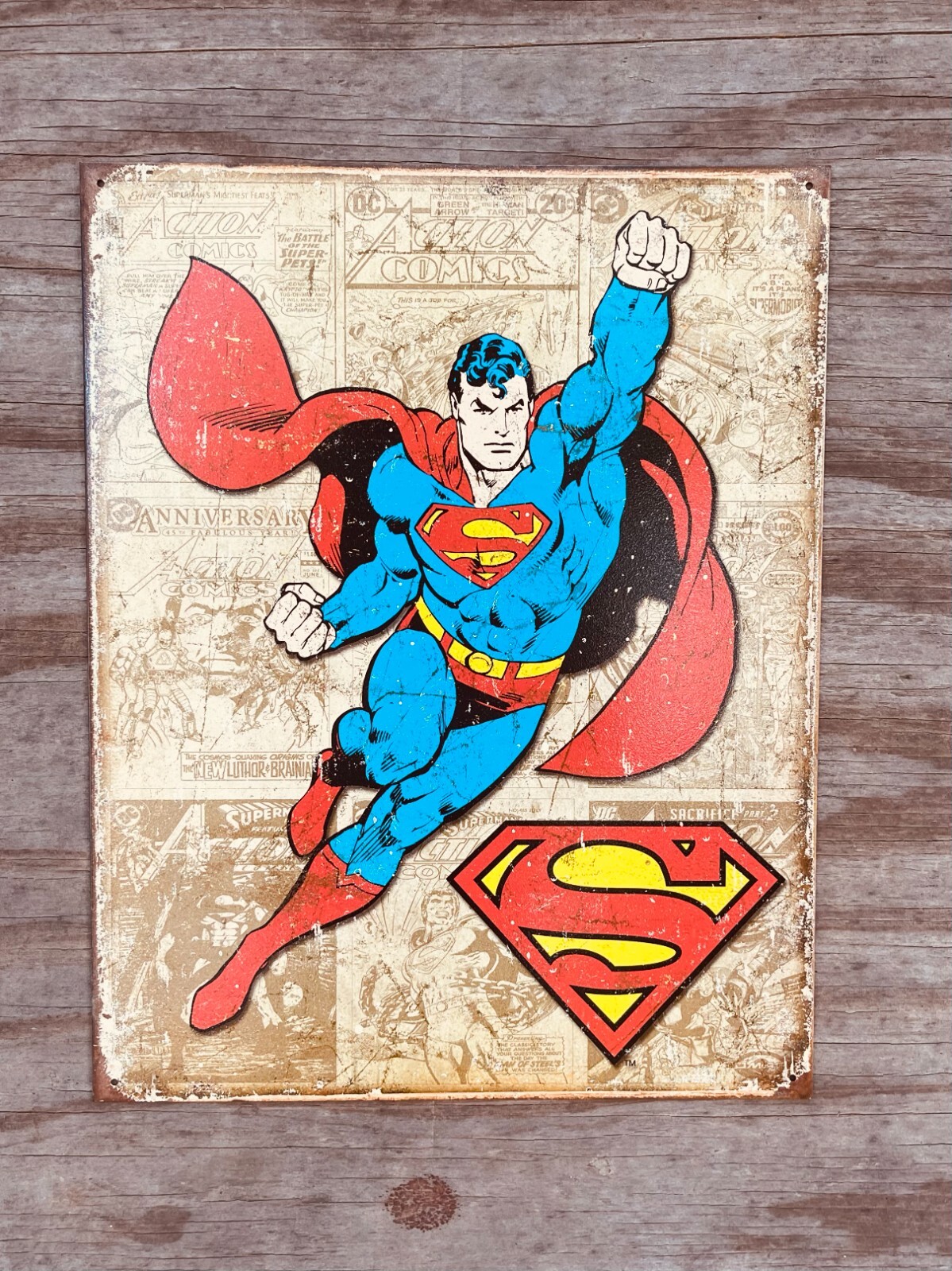 Superman Weathered Panels HOME/GARAGE TIN SIGN Vintage comic hero 12.5x16\