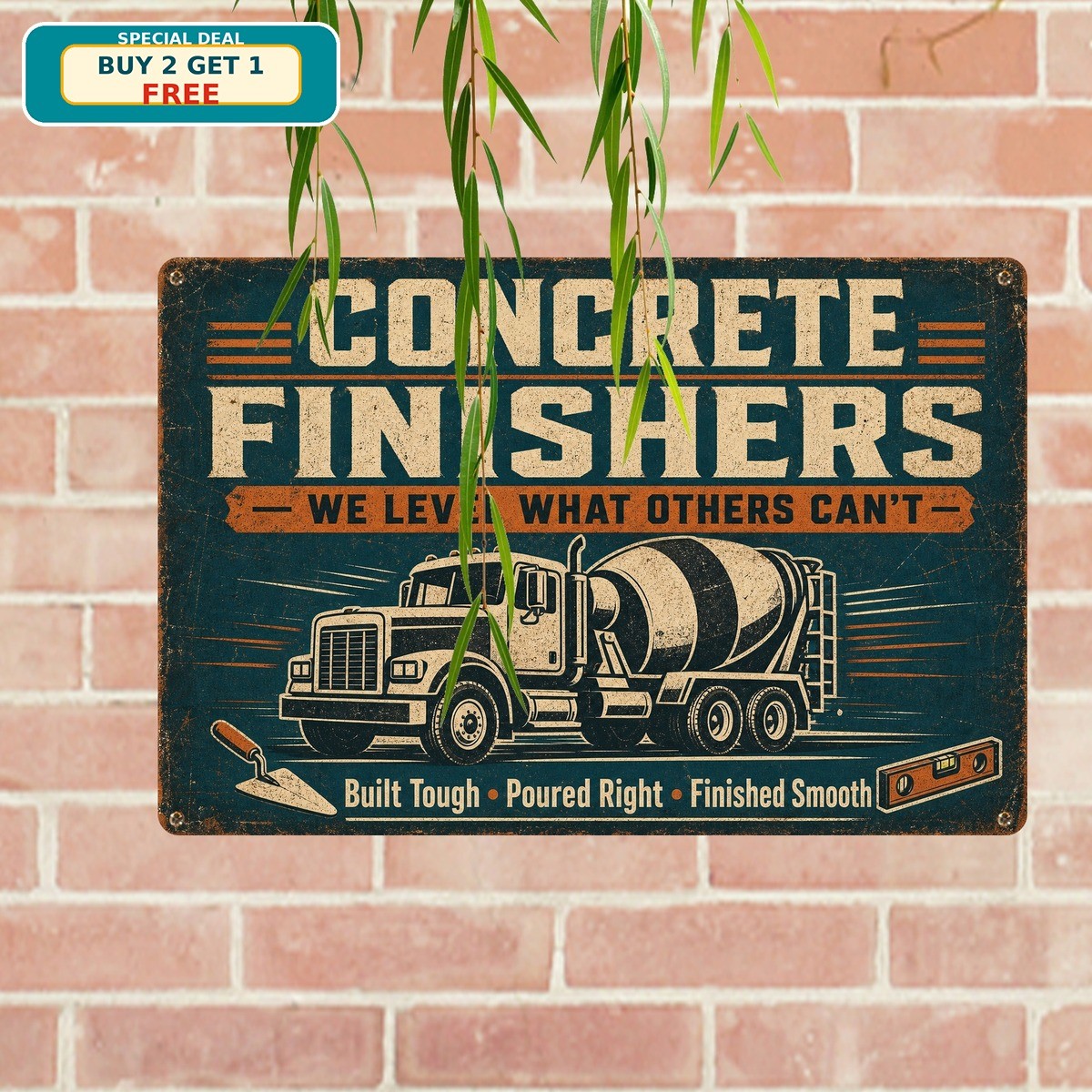 Concrete Finisher Slogan Cement Mixer Truck Typography Retro Industrial Sign Art