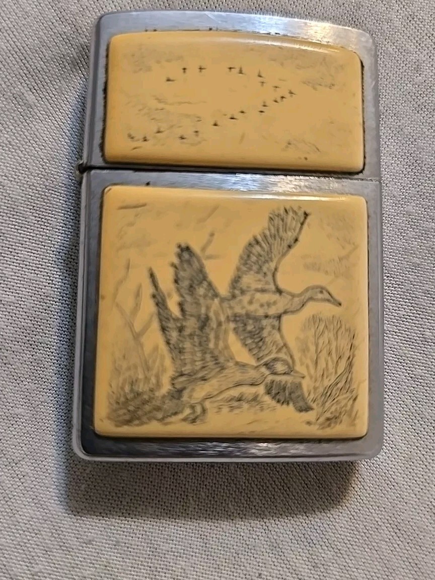 Zippo lighter  2002 SCRIMSHAW ZIPPO FLYING DUCKS  Extremely Rare