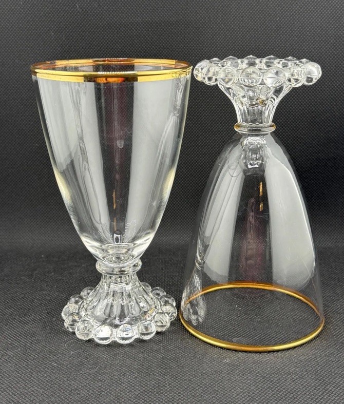 Vtg Anchor Hocking Berwick Boopie Glasses SET OF 5 Gold Rim Bubble Footed MCM